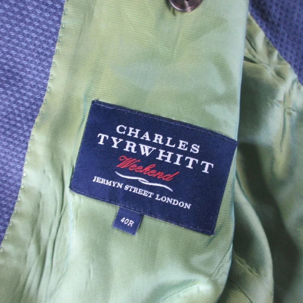 Charles Tyrwhitt Blazer Mens 40 Blue Cotton Slim Fit Sport Coat Weekend Jacket